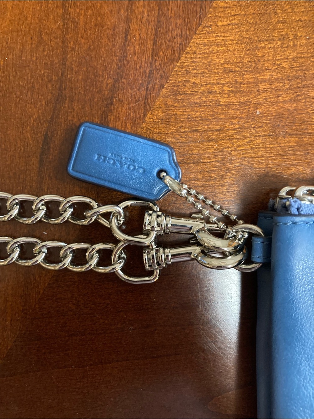 Coach Double L-Zip Teal Blue Full-Grain Leather Wristlet - Picture 12 of 16